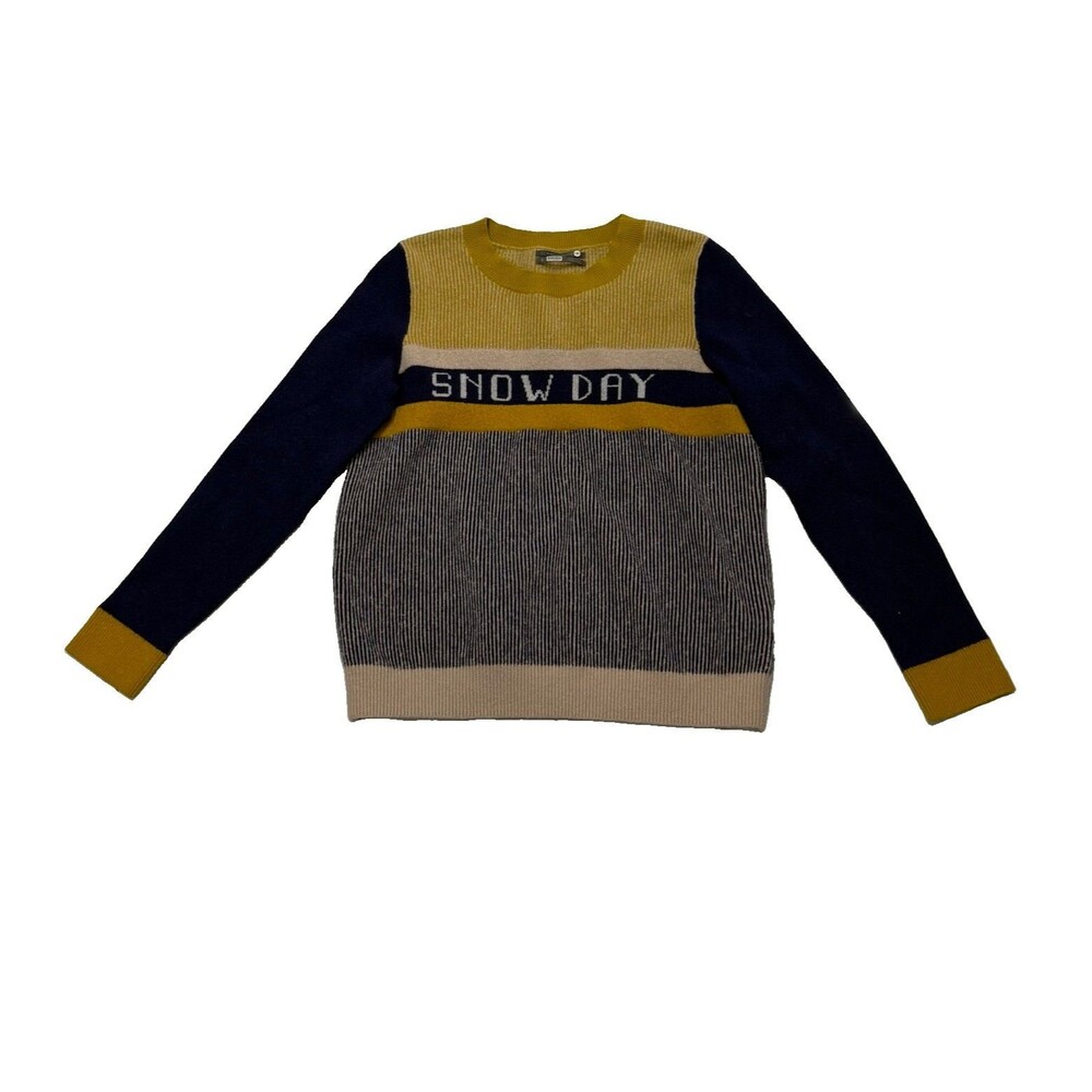 Anthropologie Sweater Womens S Yellow Blue Snow Day Wool Alpaca Stretch Casual